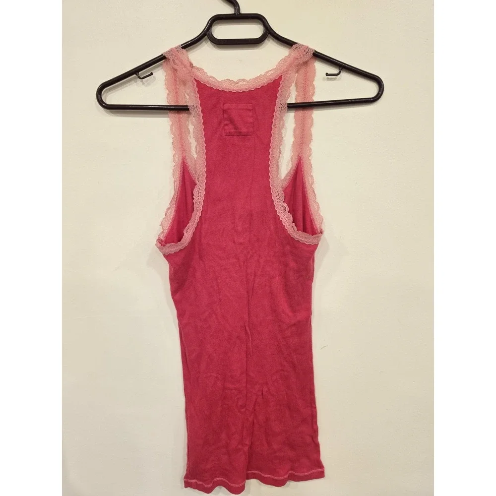Vintage Y2K Hollister Lace Trim Cami Tank Top Women's Medium Pink Romantic